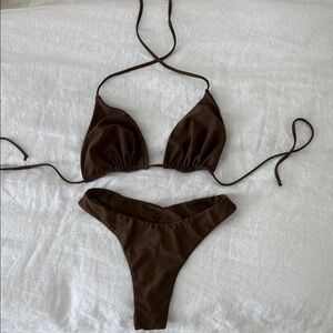 Mikoh Dark Brown Triangle String Bikini